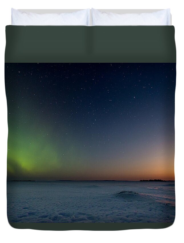 Astrophotography Duvet Cover featuring the photograph Moonrise and Aurora by Jakub Sisak