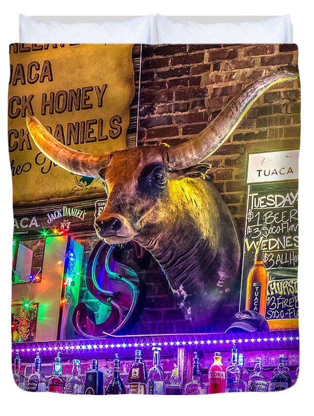 Alcohol Duvet Cover featuring the photograph Moose Head Saloon II by Traveler's Pics