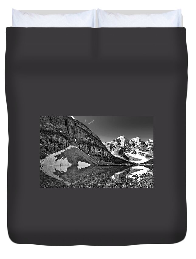 Moraine Lake Duvet Cover featuring the photograph Moraine Lake - Black and White #3 by Stuart Litoff