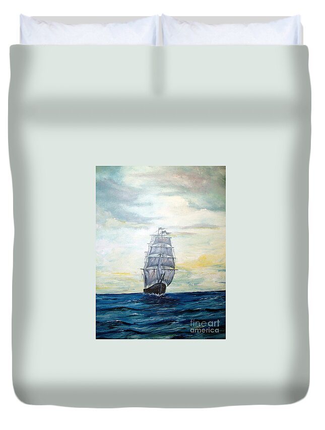 Lee Piper Duvet Cover featuring the painting Morning Light On The Atlantic by Lee Piper
