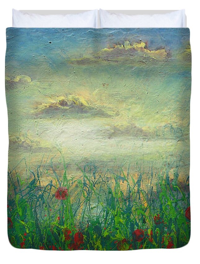 Morning Duvet Cover featuring the pastel Morning Roses by Michael Heikkinen
