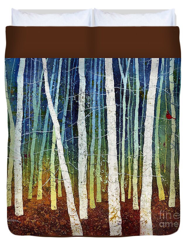 Cardinal Duvet Cover featuring the painting Morning Song 3 by Hailey E Herrera