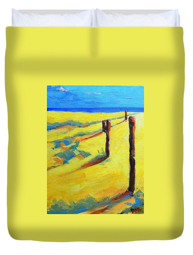 Landscape Art Duvet Cover featuring the painting Morning Sun at the Beach by Patricia Awapara