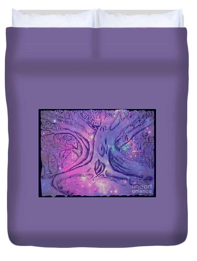 Tree Duvet Cover featuring the mixed media Morton Bay in fairy dust by Leanne Seymour