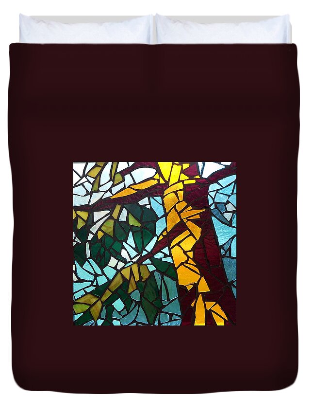 Tree Duvet Cover featuring the glass art Mosaic Stained Glass - First tree by Catherine Van Der Woerd