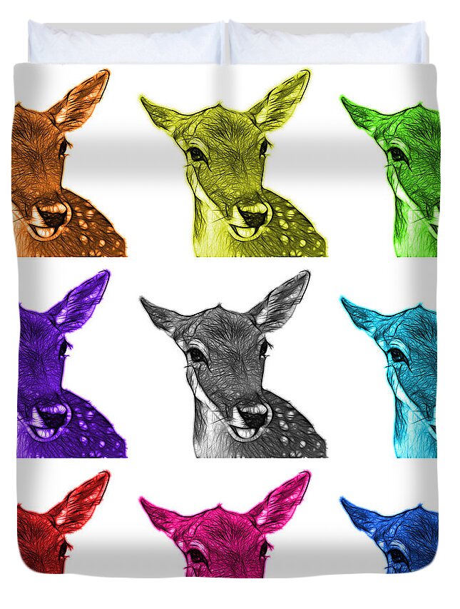Deer Duvet Cover featuring the digital art Mosiac Deer - 0401 M - WB by James Ahn
