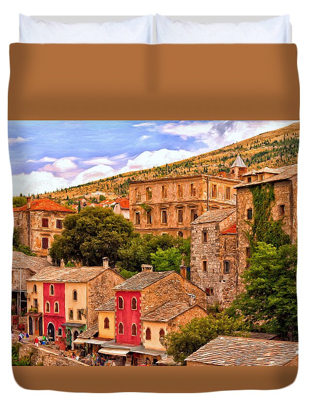 Bosnia And Herzegovina Duvet Cover featuring the painting Mostar by Michael Pickett