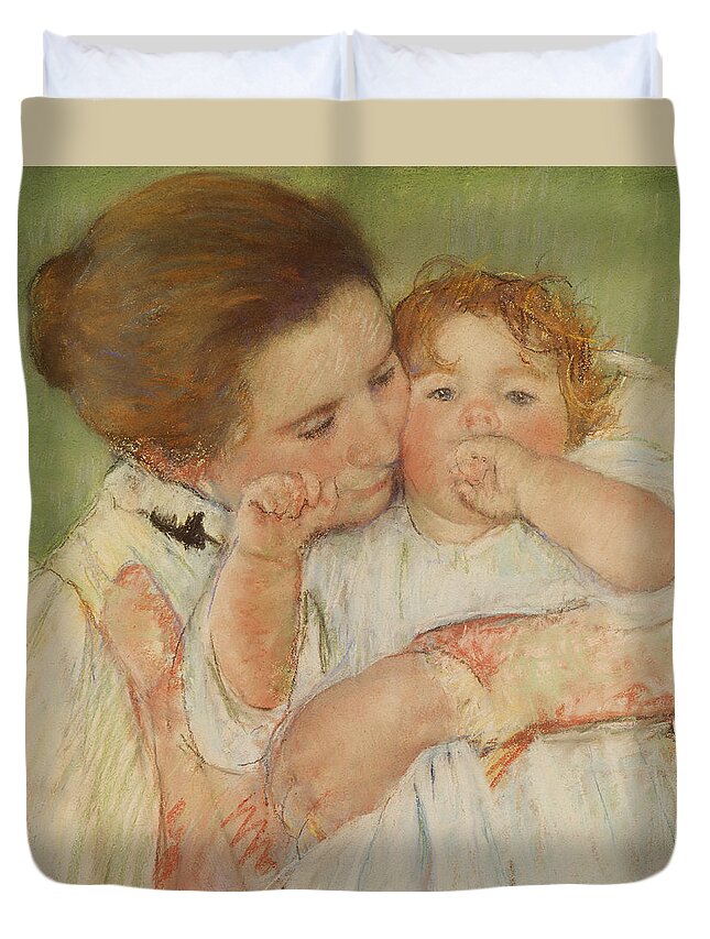 Mother Duvet Cover featuring the painting Mother and Child by Mary Stevenson Cassatt