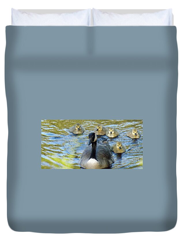 Mother Goose Duvet Cover featuring the photograph Mother Goose and Brood by Brenda Brown
