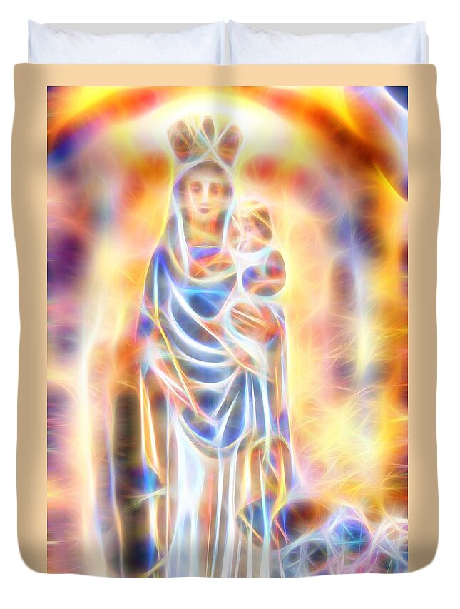Mary Duvet Cover featuring the painting Mother of Light by David Luebbert