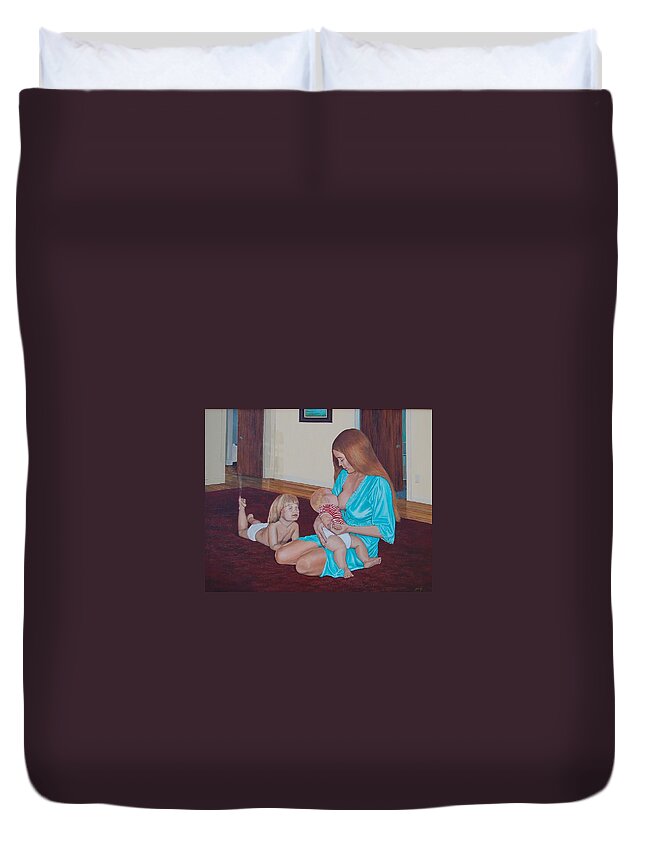 Portrait Duvet Cover featuring the painting Mother's Milk by AnnaJo Vahle