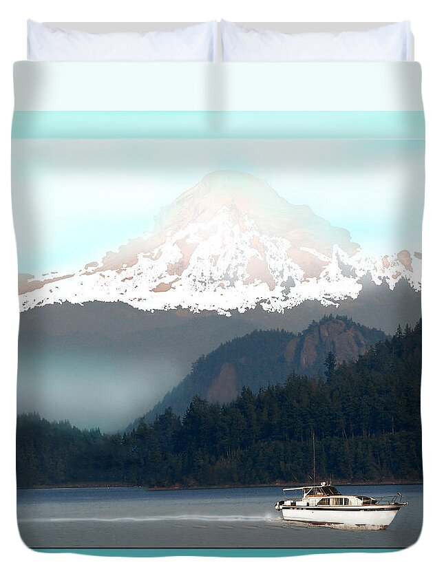 Artwork Of Yachts Duvet Cover featuring the photograph Mount Baker Misty Morning by Jack Pumphrey