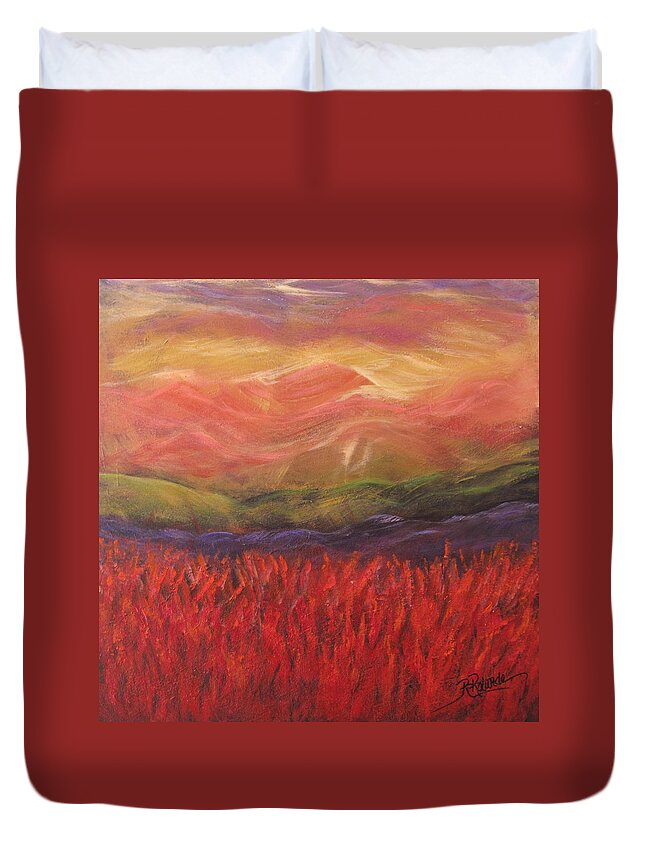 Landscape Duvet Cover featuring the painting Mountain Dreams by Roberta Rotunda