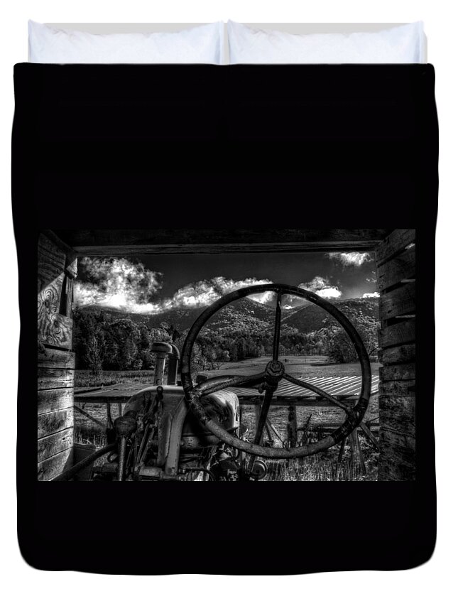 Western North Carolina Mountains Duvet Cover featuring the photograph Mountain Farm View in Black and White by Greg and Chrystal Mimbs