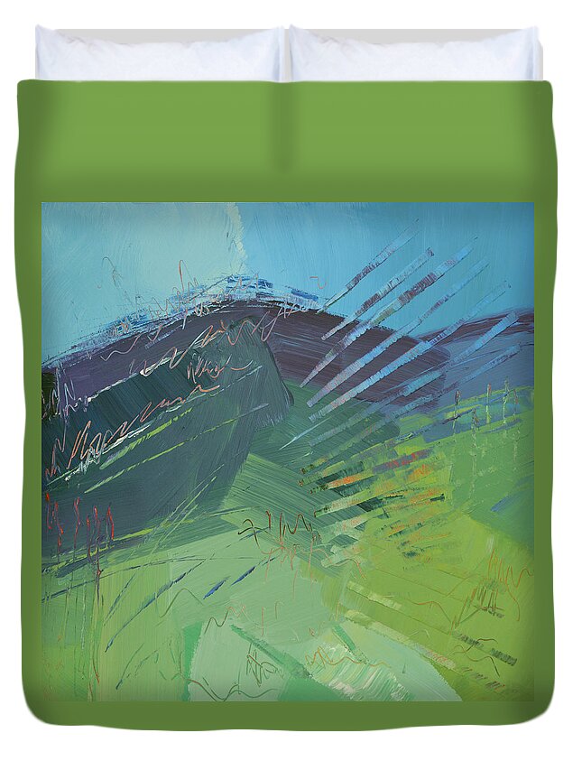 Mountain Duvet Cover featuring the painting Mountain High by Linda Bailey