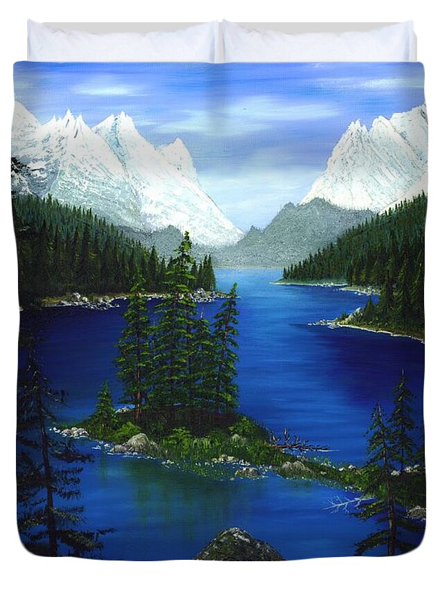 Mountain Duvet Cover featuring the painting Mountain Lake Canada by Patrick Witz