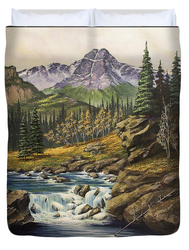Holy Cross Mountain Duvet Cover featuring the painting Mountain of the Holy Cross by Jack Malloch