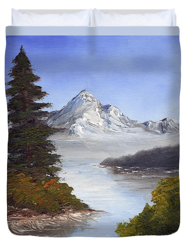 Mountain Duvet Cover featuring the painting Mountain Region by Michelle Bien
