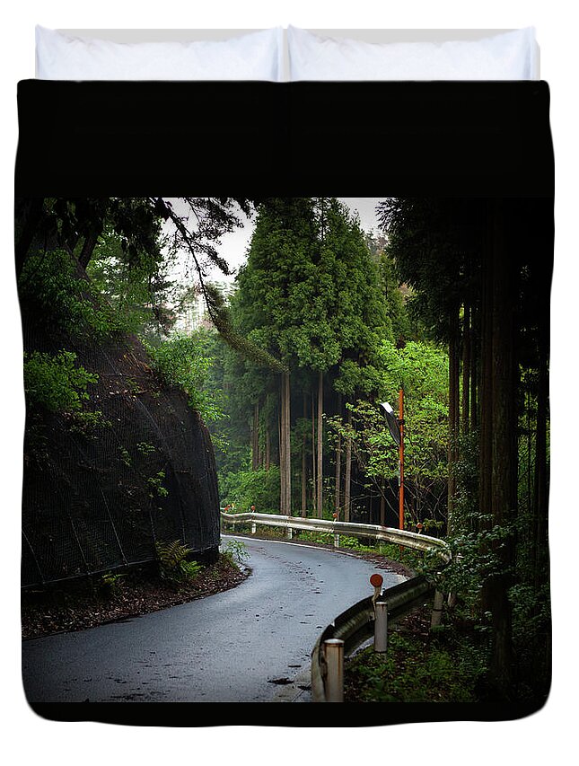 Tranquility Duvet Cover featuring the photograph Mountain Road Outside Of Kyoto by Hal Bergman