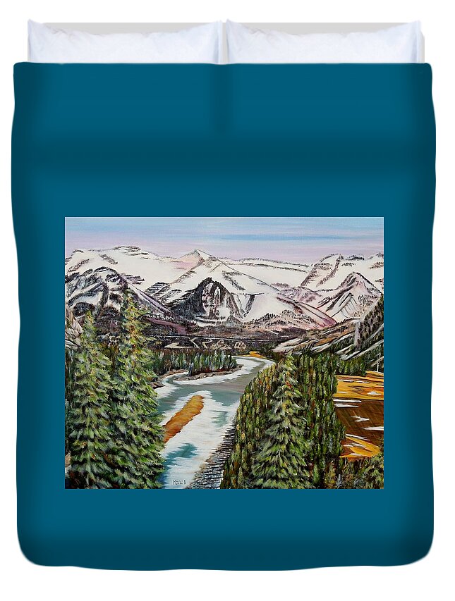 Fairmount Banff Springs Golf Course Duvet Cover featuring the painting Mountain Spring - Banff Springs by Marilyn McNish