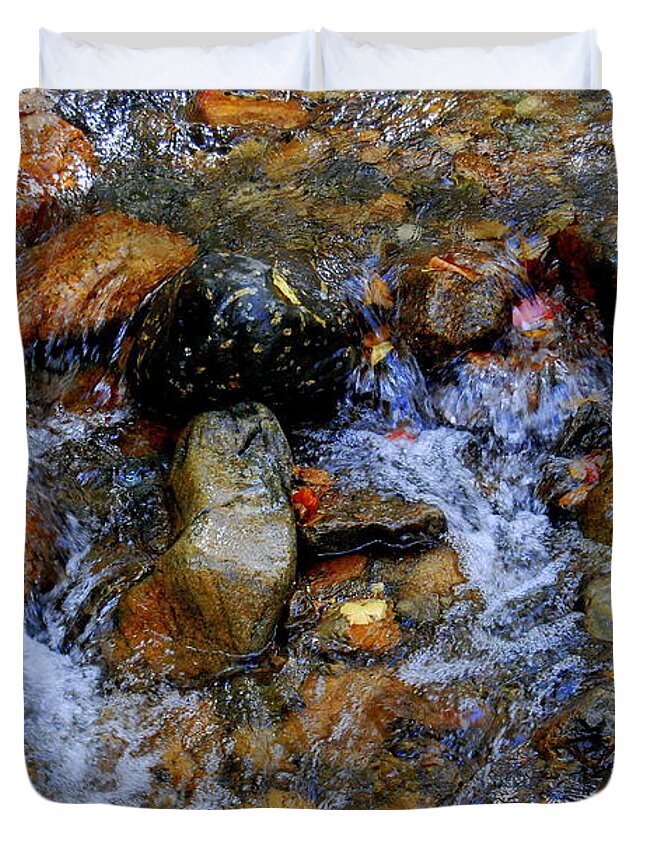 Water Duvet Cover featuring the photograph Mountain Stream In Autumn by Eunice Miller