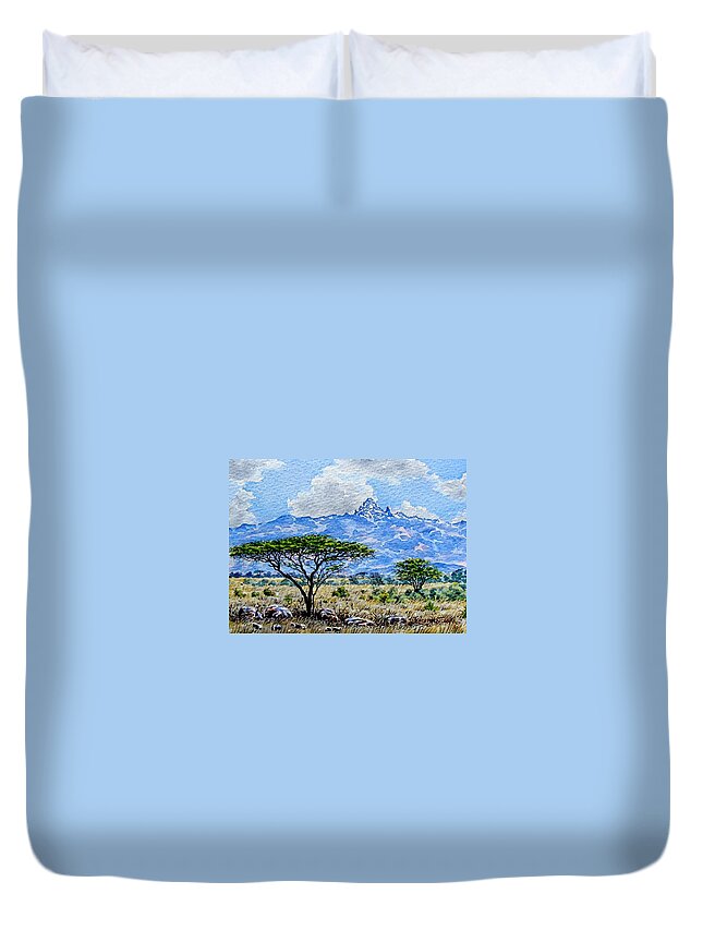 Joseph Thiongo Duvet Cover featuring the painting Mountain View by Joseph Thiongo