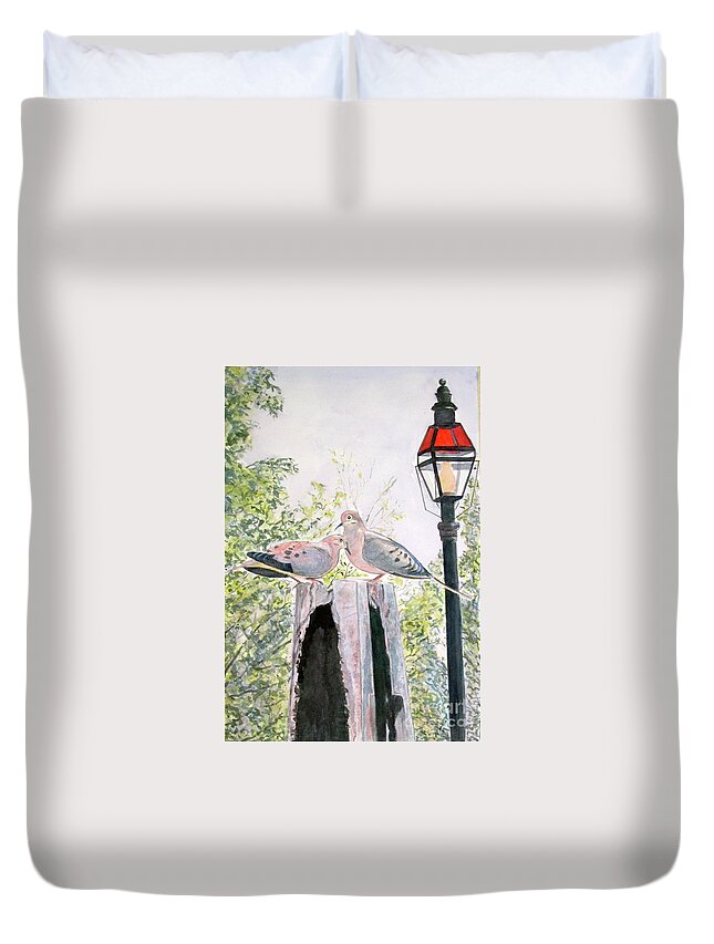 Birds Duvet Cover featuring the painting Mourning Doves by Carol Flagg