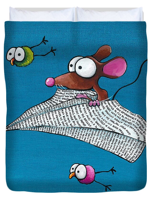 Mouse Duvet Cover featuring the painting Mouse in a Paper Plane by Lucia Stewart