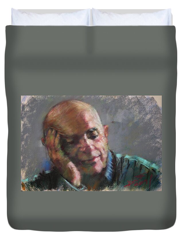 Portrait Duvet Cover featuring the pastel Portrait by Ylli Haruni