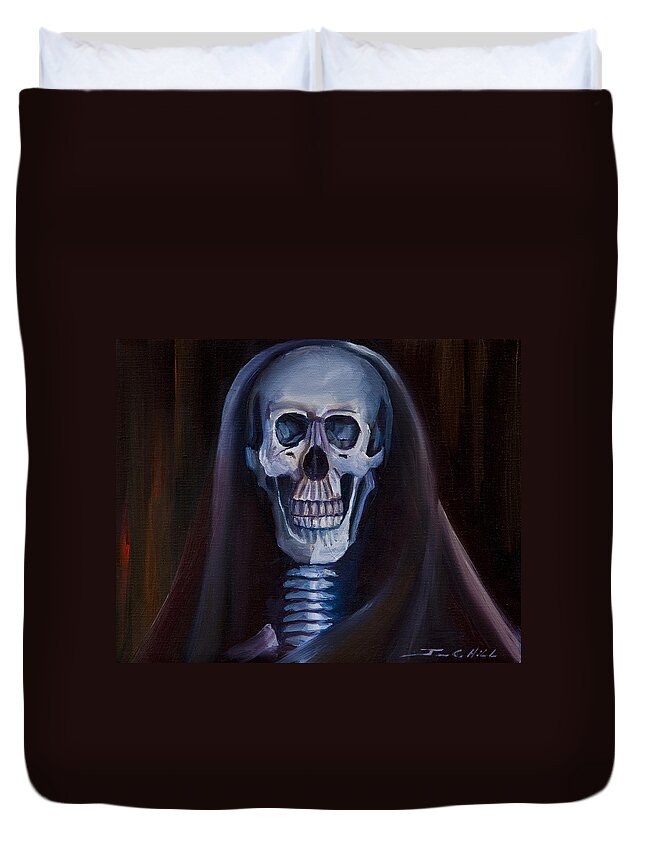 Psycho Duvet Cover featuring the painting Mrs. Bates by James Hill