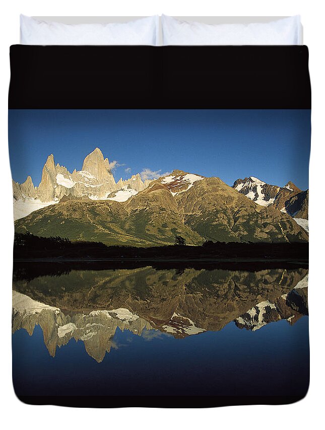 Feb0514 Duvet Cover featuring the photograph Mt Fitzroy At Dawn Patagonia by Colin Monteath