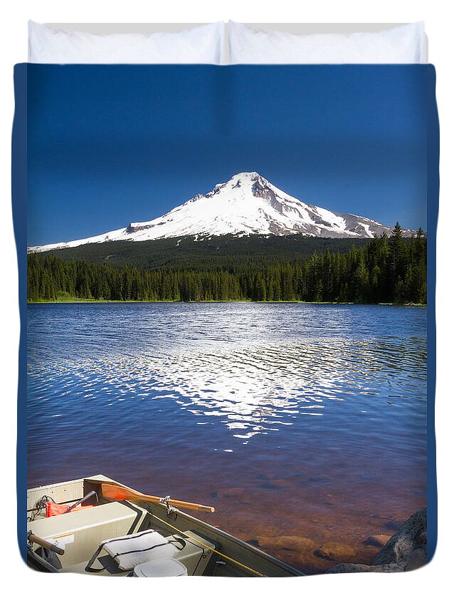 Boat Duvet Cover featuring the photograph Mt. Hood and Fishing boat by Dan Hartford