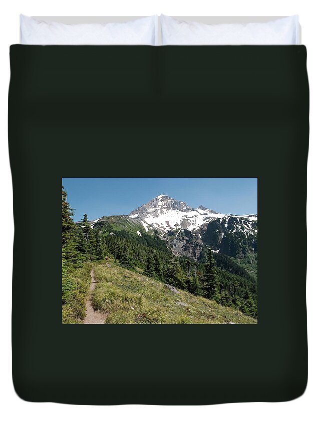 Scenics Duvet Cover featuring the photograph Mt. Hood And Hiker by Bruceman