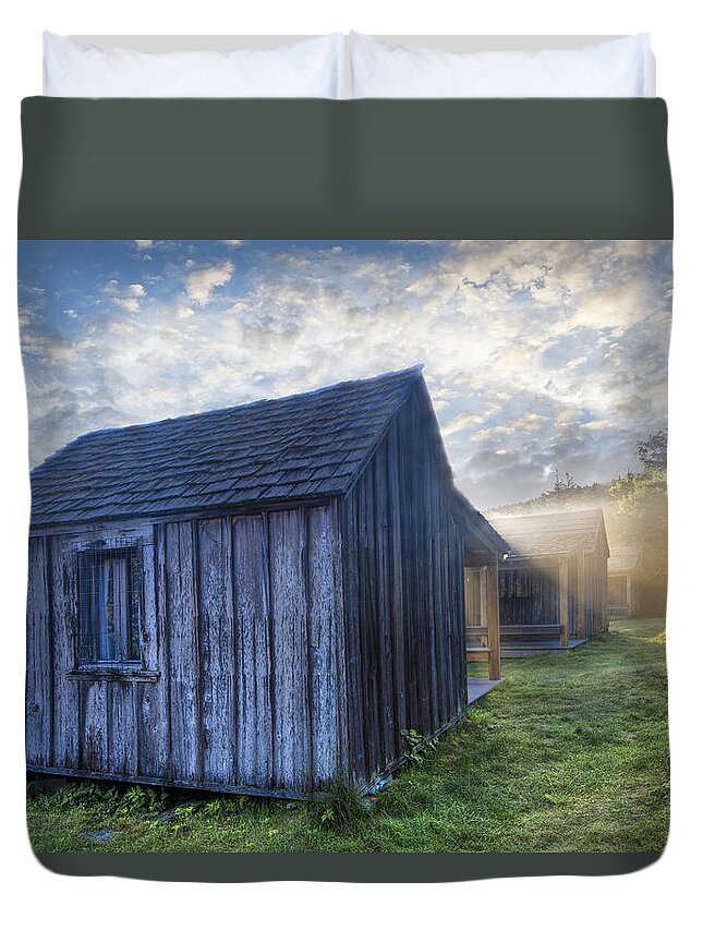 Appalachia Duvet Cover featuring the photograph Mt LeConte Cabins by Debra and Dave Vanderlaan