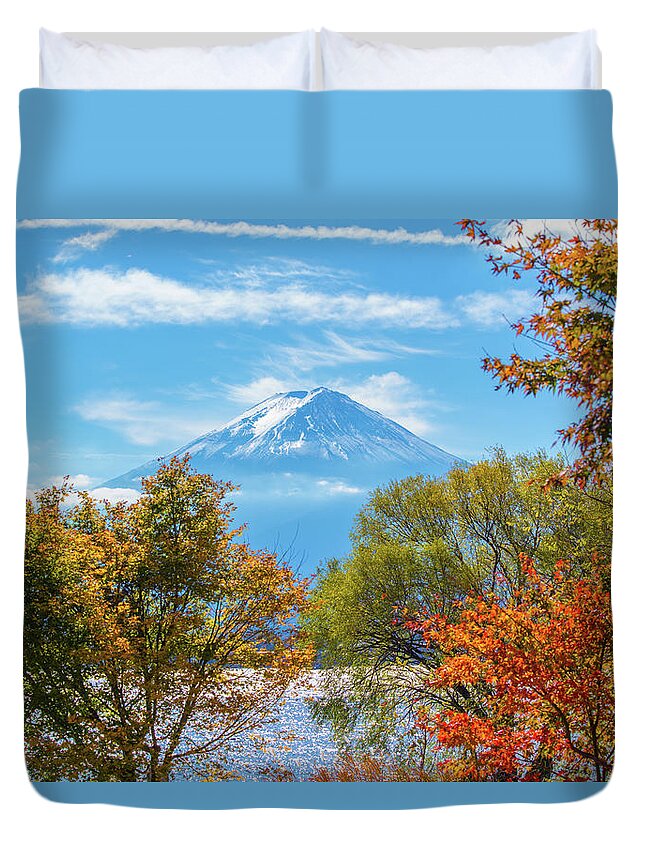 Scenics Duvet Cover featuring the photograph Mt.fuji With Autumn Foliage by Alpiniste074