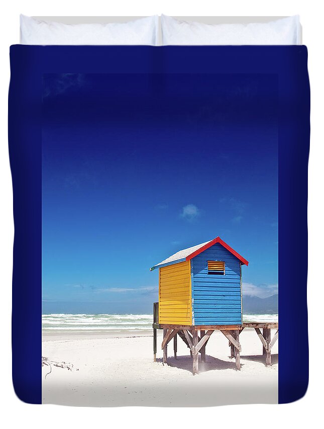 Beach Hut Duvet Cover featuring the photograph Muizenberg Beach Cape Town by Ferrantraite