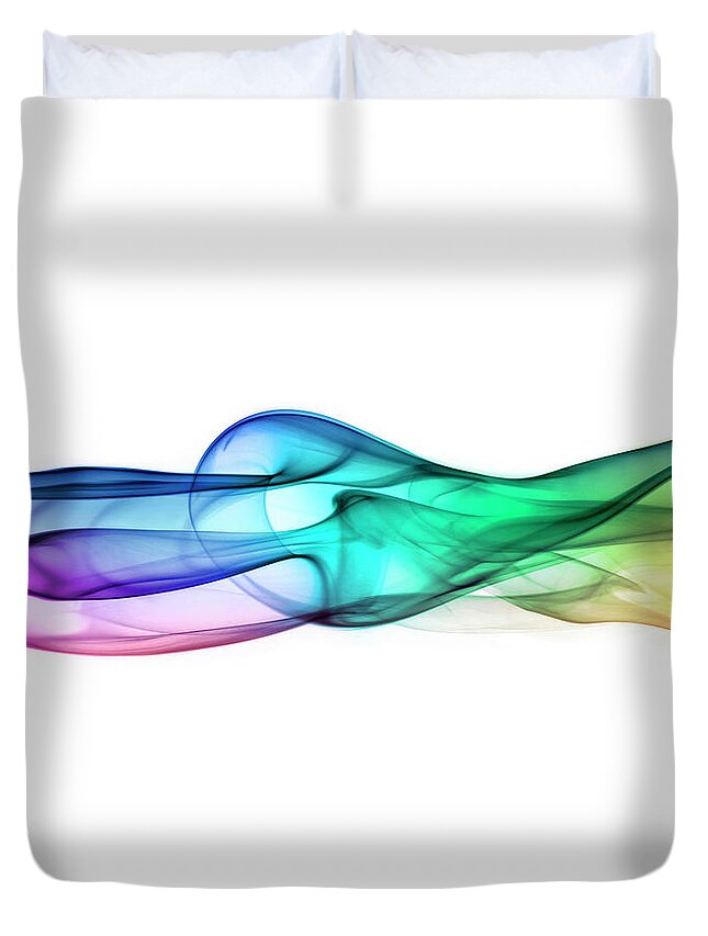 White Background Duvet Cover featuring the photograph Multicoloured Turbulent Stream Of Smoke by Anthony Bradshaw
