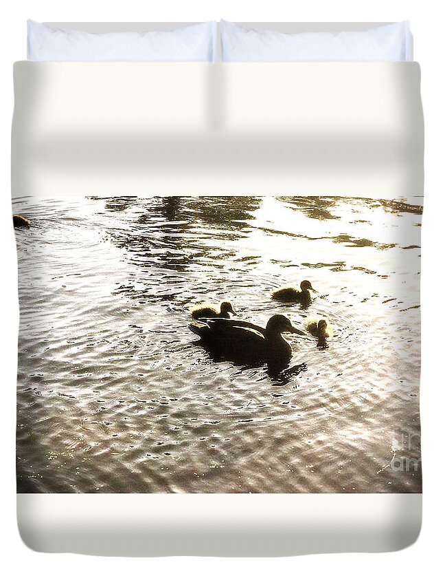 Duck Duvet Cover featuring the photograph Mumma Duck and Ducklings by Cassandra Buckley