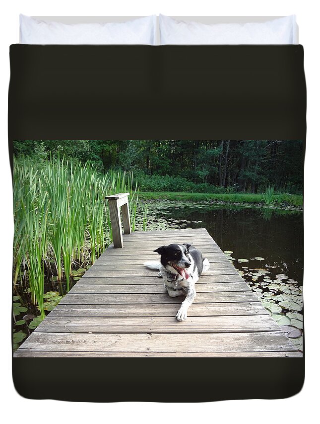 Dock Duvet Cover featuring the photograph Mundee on the dock by Michael Porchik