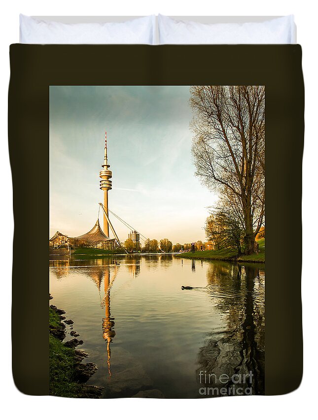Architecture Duvet Cover featuring the photograph Munich - Olympiapark - Vintage by Hannes Cmarits