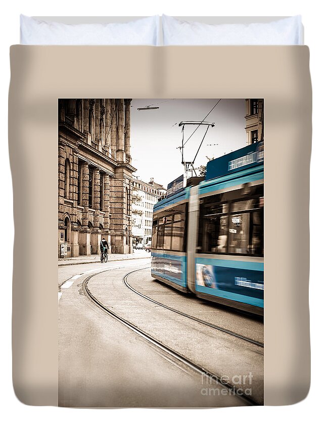 Ancient Duvet Cover featuring the photograph Munich city traffic by Hannes Cmarits