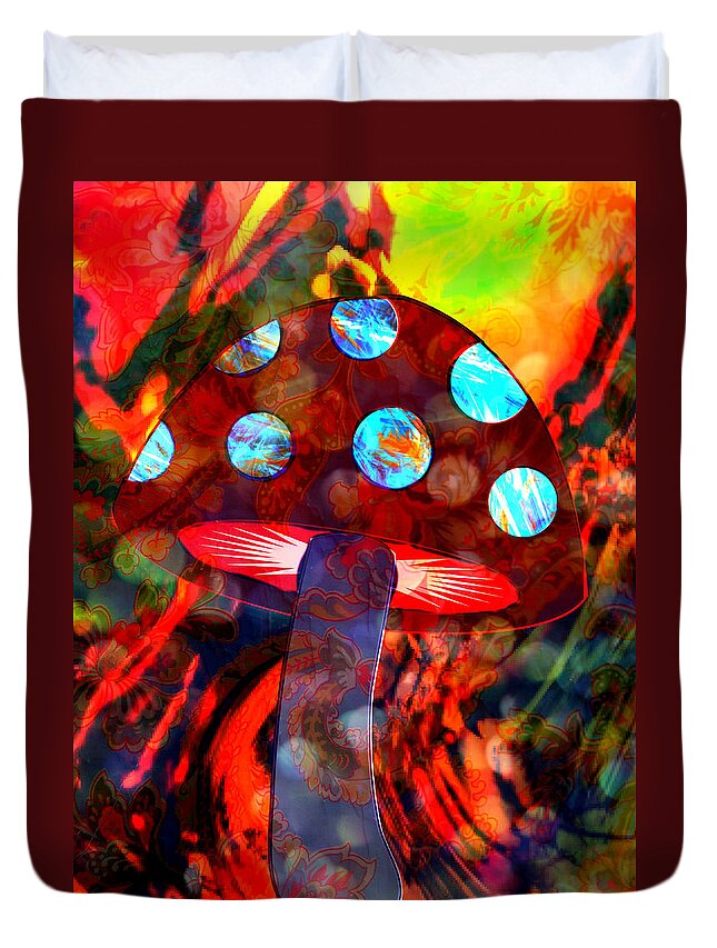 Psychedelic Duvet Cover featuring the mixed media Mushroom Delight by Ally White