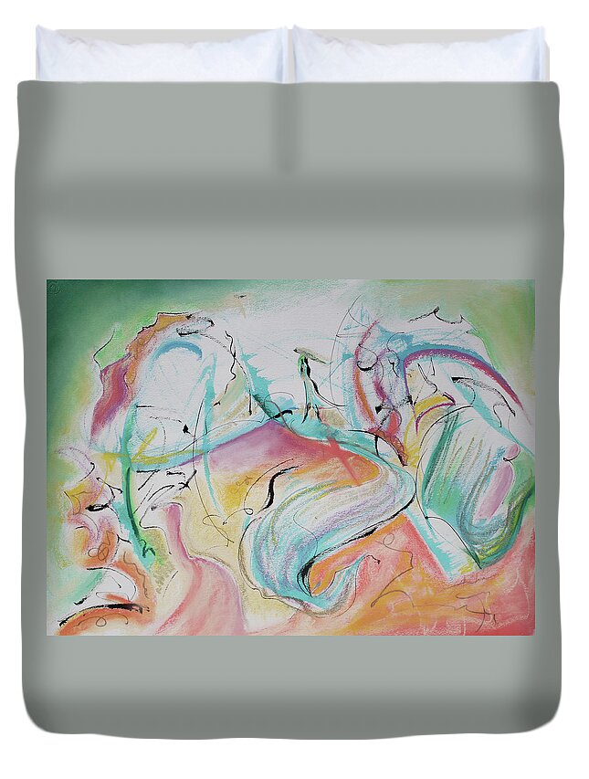 Abstract Painting Duvet Cover featuring the painting Music Spirits at Play in Brazil by Asha Carolyn Young