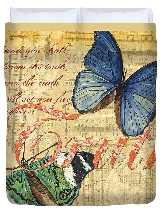 Butterfly Duvet Cover featuring the painting Musical Butterflies 3 by Debbie DeWitt