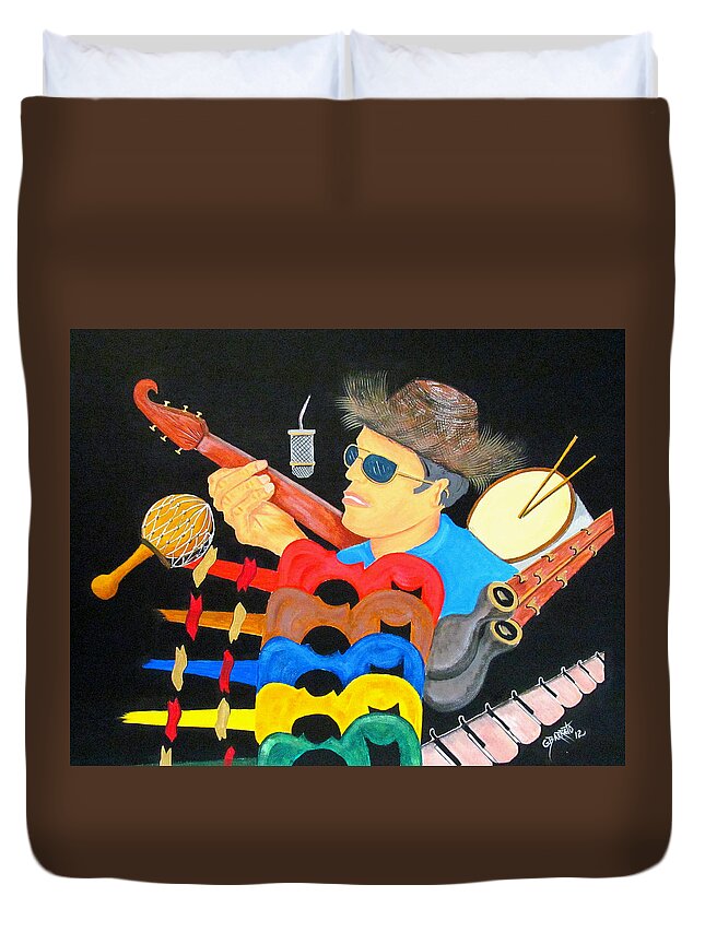 Music Duvet Cover featuring the painting Musical Man by Gloria E Barreto-Rodriguez