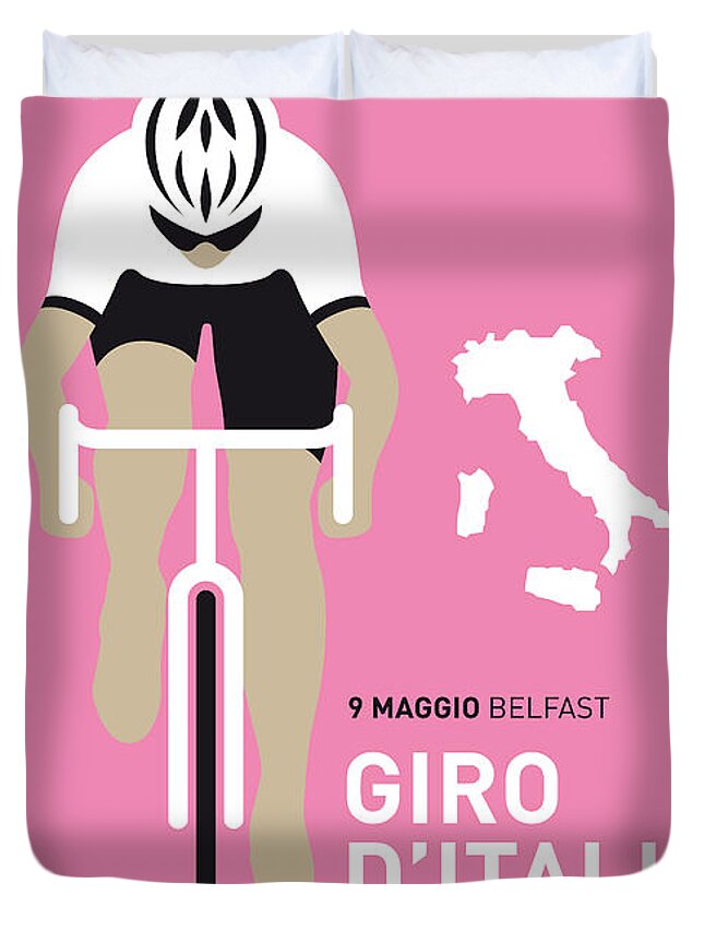 Minimal Duvet Cover featuring the digital art My Giro D Italia Minimal Poster 2014 by Chungkong Art