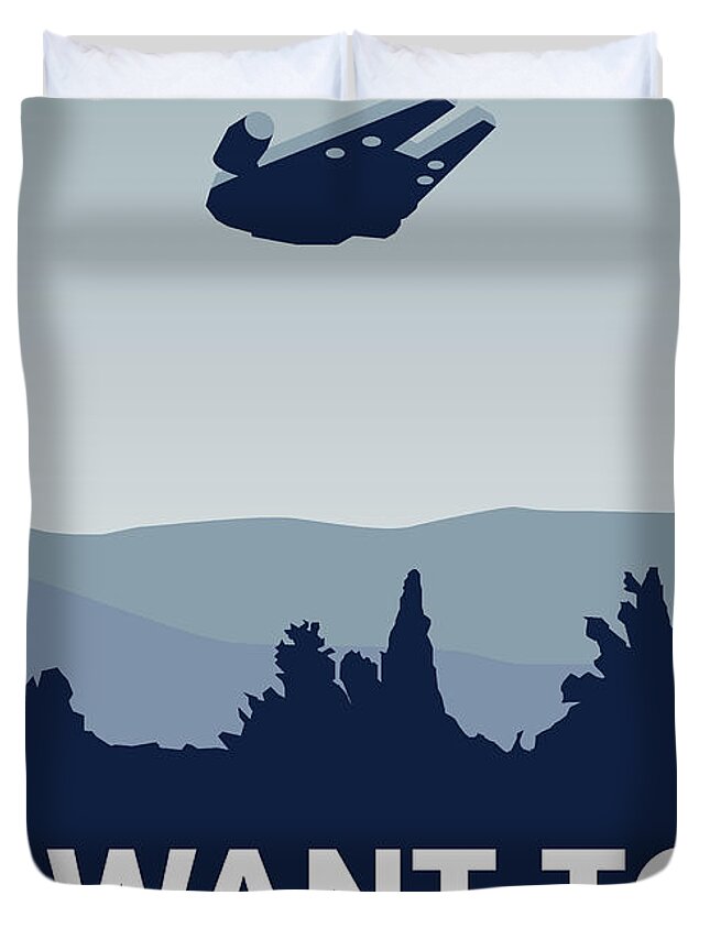 Classic Duvet Cover featuring the digital art My I want to believe minimal poster-millennium falcon by Chungkong Art