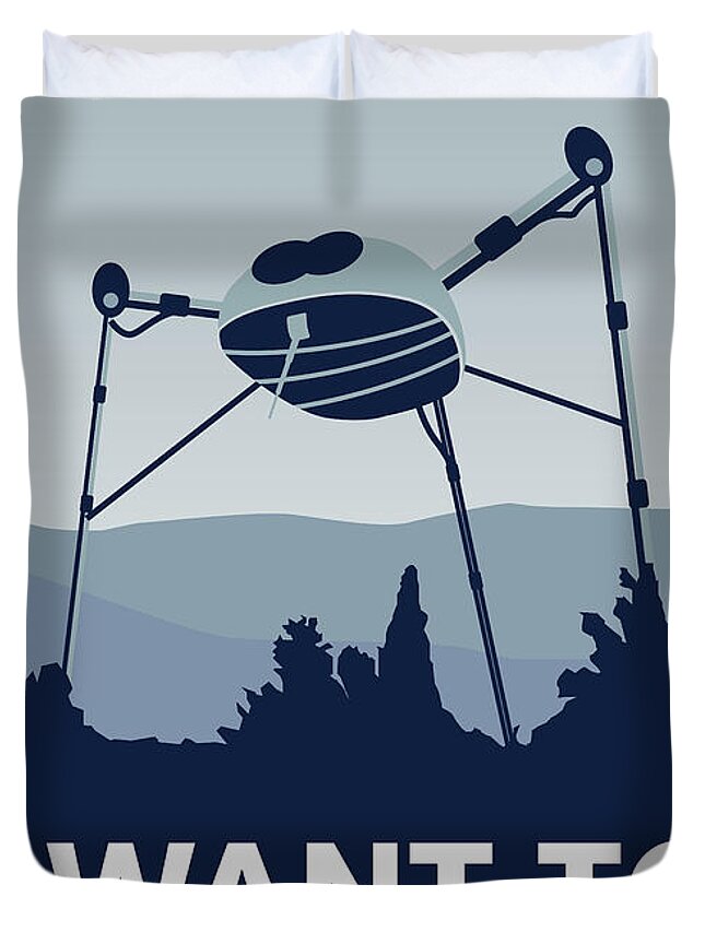 Classic Duvet Cover featuring the digital art My I want to believe minimal poster-war-of-the-worlds by Chungkong Art