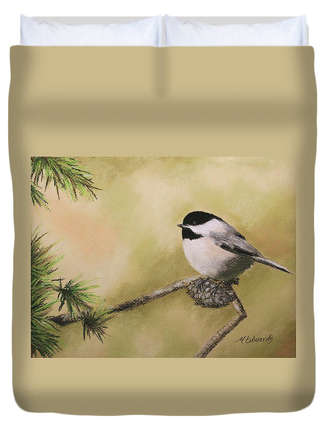 Chickadee Duvet Cover featuring the pastel My Little Chickadee by Marna Edwards Flavell