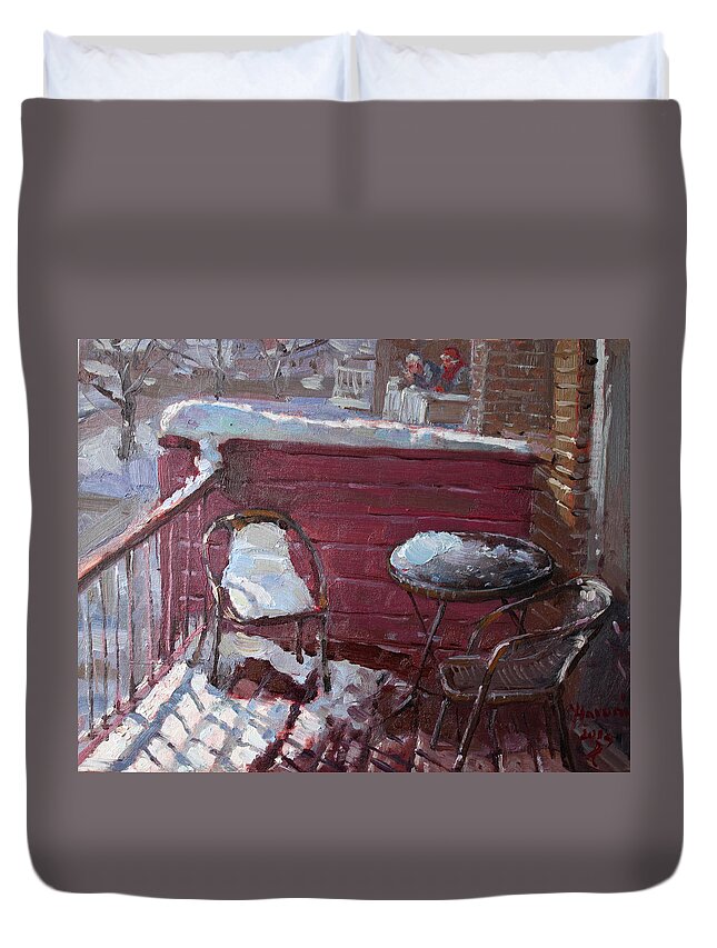 My Neighbors Duvet Cover featuring the painting The Neighbors by Ylli Haruni